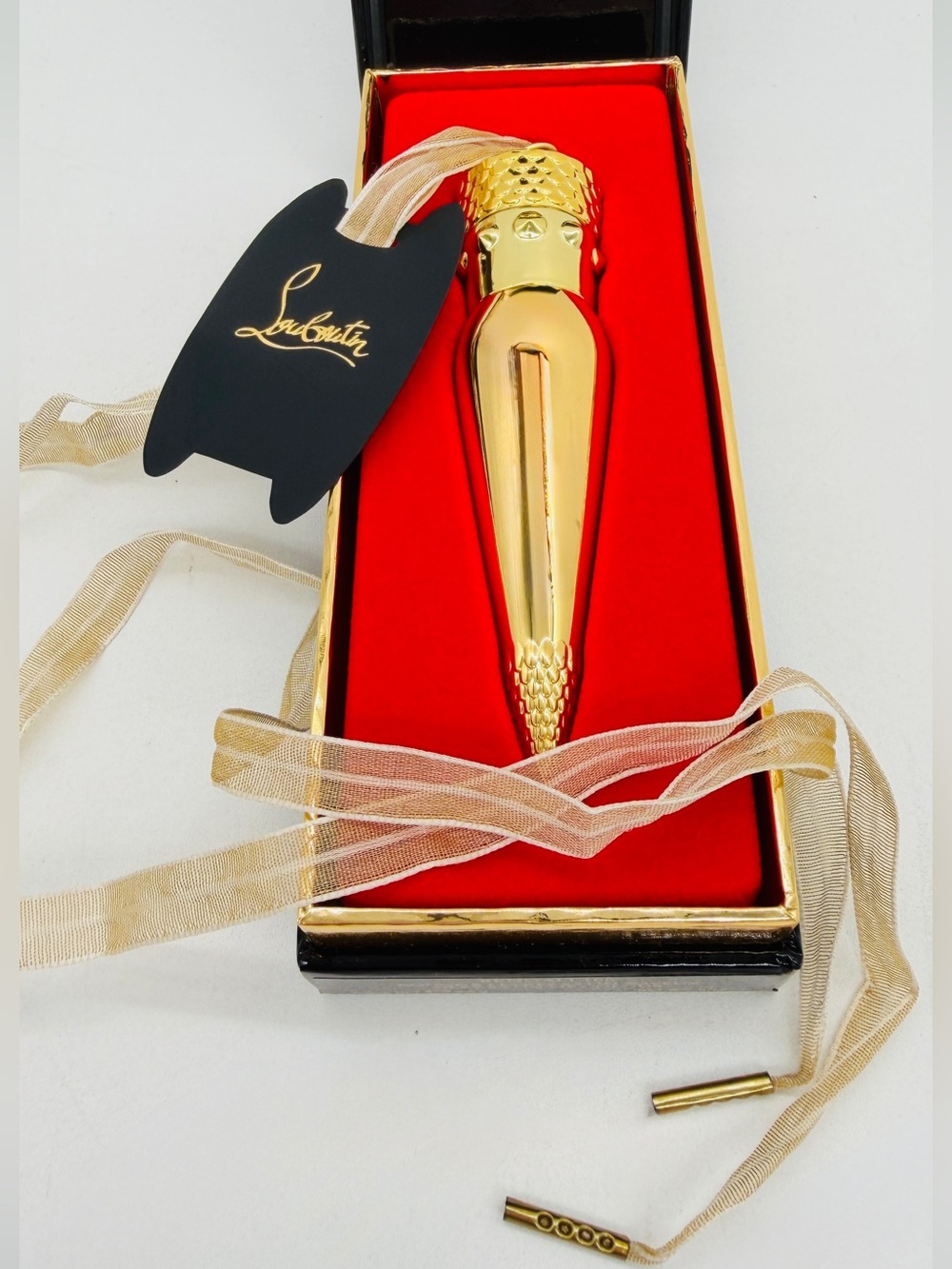 Christian Louboutin Silky Satin Lip Color W/ Silk Ribbon Necklace Bengali 100